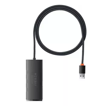 Baseus Lite Series 4-portowy hub USB 3.0 - 5Gbps, zasilany z magistrali, czarny (WKQX030101)