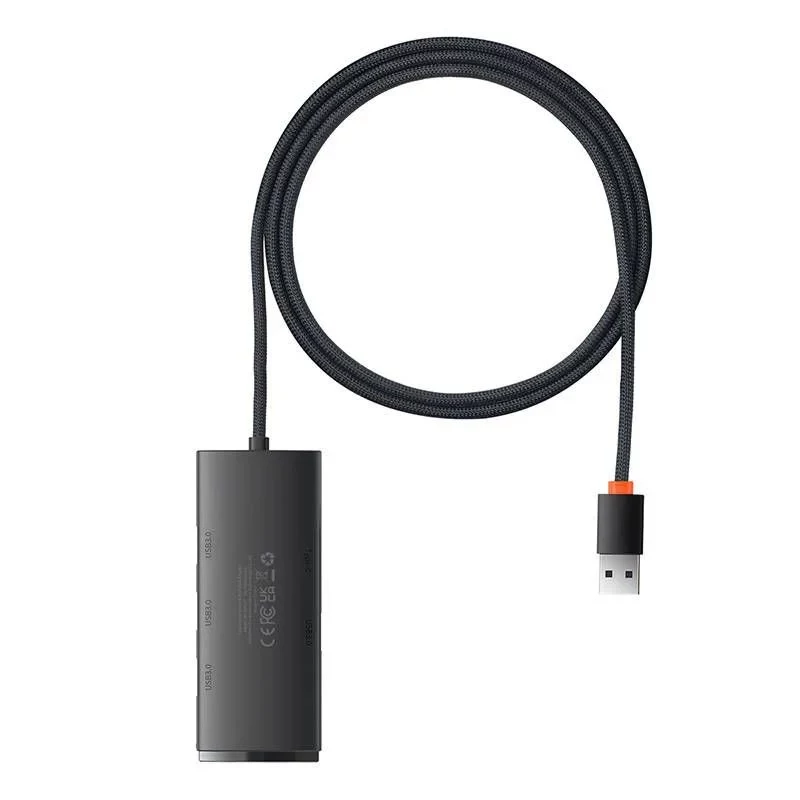 Baseus Lite Series 4-portowy hub USB 3.0 - 5Gbps, zasilany z magistrali, czarny (WKQX030101)