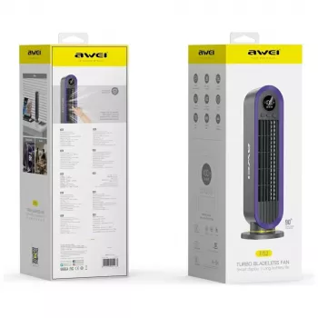 AWEI F52 Przenośny wentylator wieżowy 3600mAh USB-C ładowany, szary