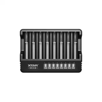 XTAR MX8 8-komorowa uniwersalna ładowarka USB-C do akumulatorów Li-ion/Ni-MH, 0.25A-2A, wskaźniki LED, aktywacja 0V