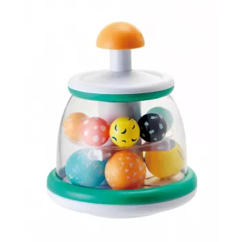 B-KIDS Rollabout Ball Top Infantino – Miętowa zabawka do układania i wirowania z grzechoczącymi koralikami dla niemowląt 6m+