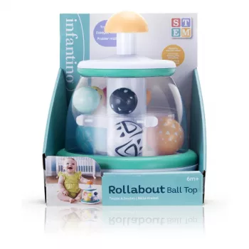 B-KIDS Rollabout Ball Top Infantino – Miętowa zabawka do układania i wirowania z grzechoczącymi koralikami dla niemowląt 6m+