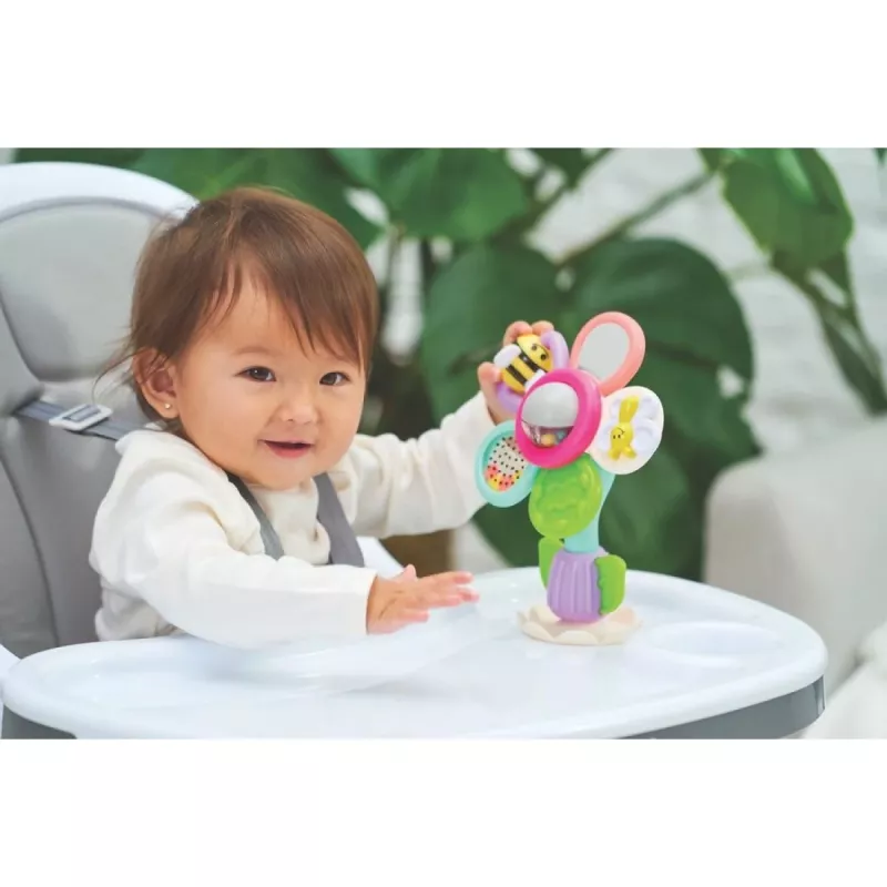 B-KIDS Infantino Obracający się Kwiat z Przyssawką – Wielokolorowa Zabawka Sensoryczna dla Niemowląt 6+ miesięcy