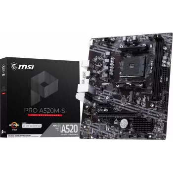 MSI A520M-S AMD A520 AM4 Micro-ATX Płyta główna - DDR4, HDMI, DVI, VGA, Gigabit LAN