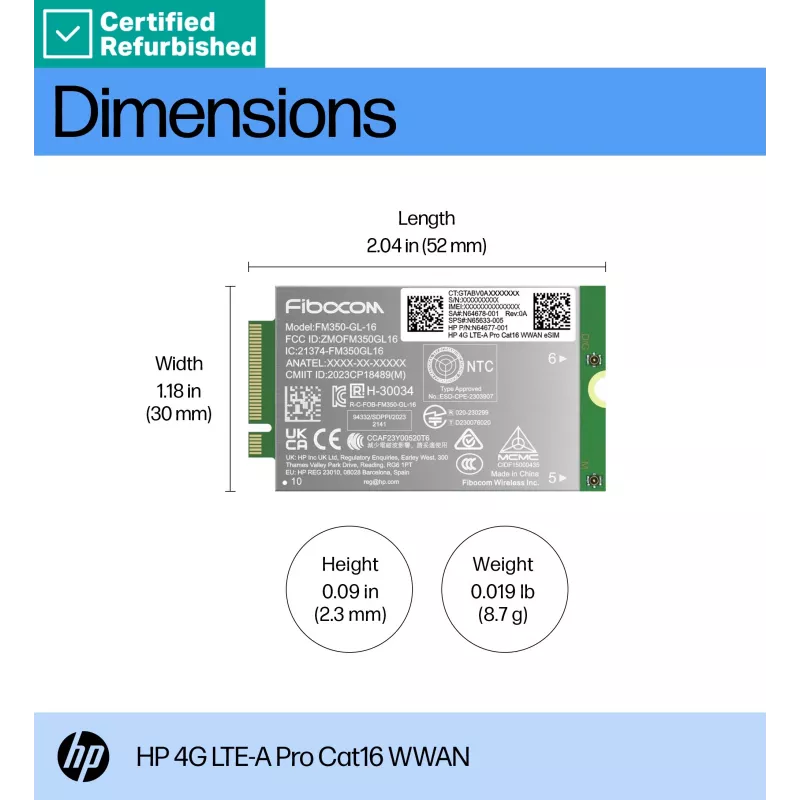 RENEW GOLD HP 4G LTE Modem m.2 WWAN Cat 16 L860-GL-16 Mobile Broadband Cellular (kompatybilny z WWAN-ready EliteBook 630 640 645 660 830 840 860 1040 G11, x360 G11, ProBook 440 460 465 G11, ZBook Firefly Fury Power 14 16 G11 G11A)
