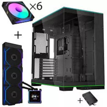 Lian Li O11D EVO RGB obudowa PC Zestaw + HydroShift II LCD-S 360TL AiO + 6x UNI FAN SL-INF 120 Reverse Blade Wentylatory + UNI HUB SL-INF - czarny