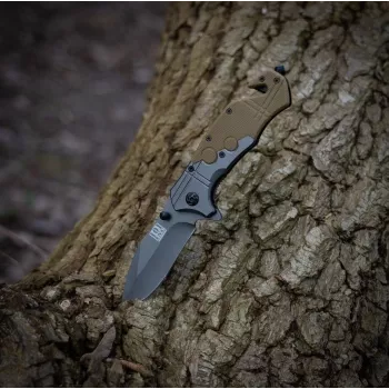 101 INC Commander Rescue Folding Knife Black/Tan