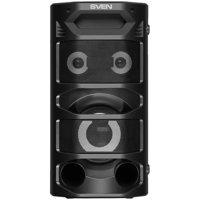 Głośnik przenośny 2.0 SVEN PS-670, Czarny, Moc wyjściowa 2x32,5W (RMS), TWS, Bluetooth, FM, USB, microSD, Wyświetlacz LED, Pilot, Bateria litowa