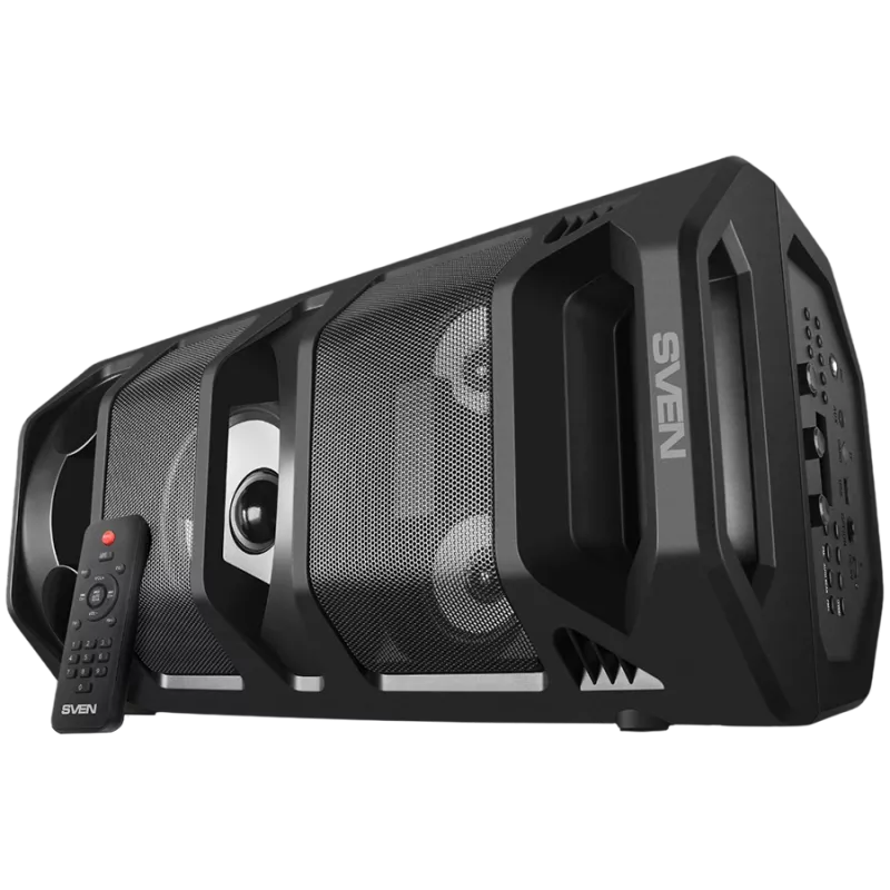 Głośnik przenośny 2.0 SVEN PS-670, Czarny, Moc wyjściowa 2x32,5W (RMS), TWS, Bluetooth, FM, USB, microSD, Wyświetlacz LED, Pilot, Bateria litowa