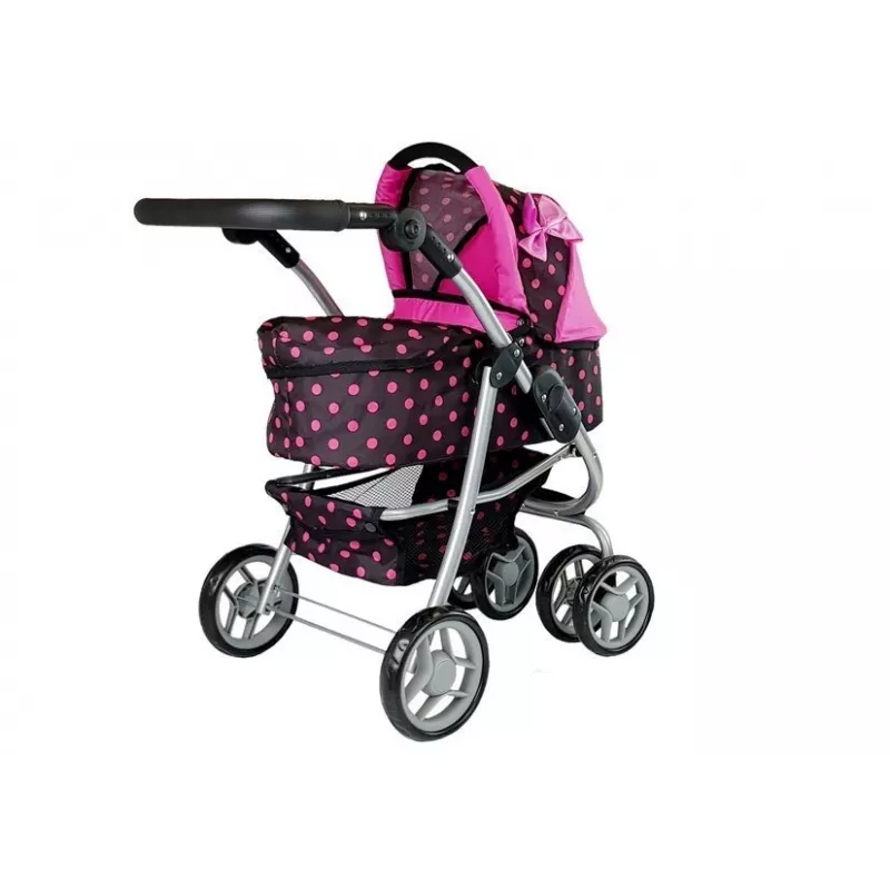 Wózek 2w1 z gondolą i torbą Czarno-Różowy 7706 Lean Toys
