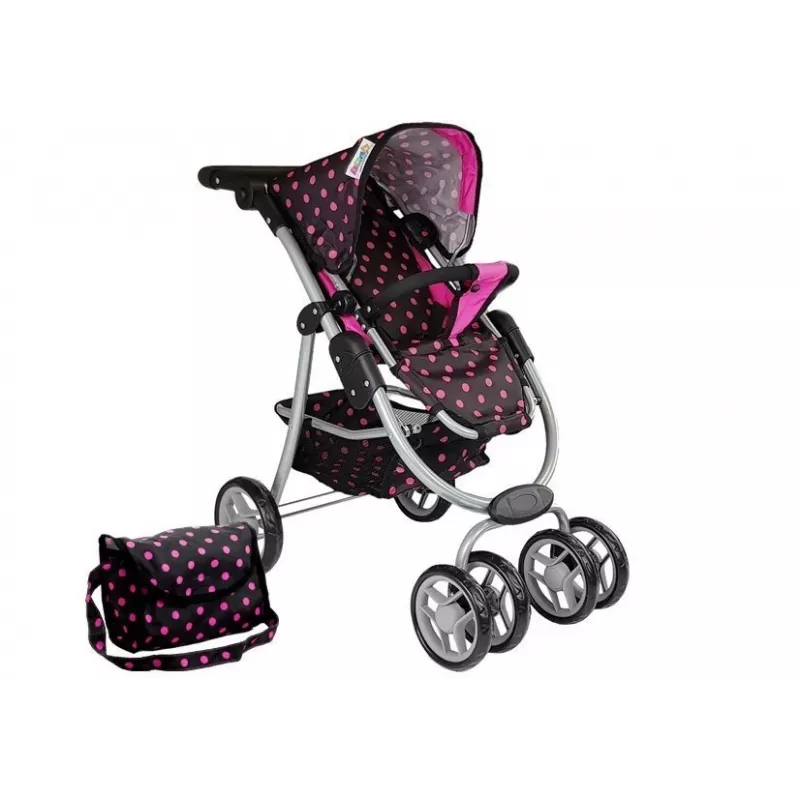 Wózek 2w1 z gondolą i torbą Czarno-Różowy 7706 Lean Toys