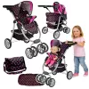 Wózek 2w1 z gondolą i torbą Czarno-Różowy 7706 Lean Toys