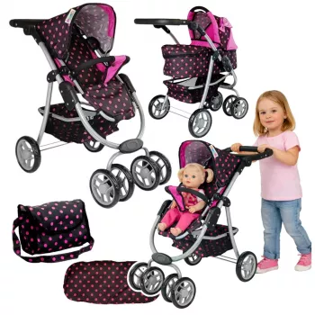 Wózek 2w1 z gondolą i torbą Czarno-Różowy 7706 Lean Toys