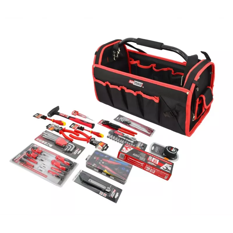 AWTOOLS MAXI Master Tool Set 120-częściowy zestaw narzędzi ręcznych ogólnego przeznaczenia z narzędziami ze stali chromowo-wanadowej, walizka formowana wtryskowo