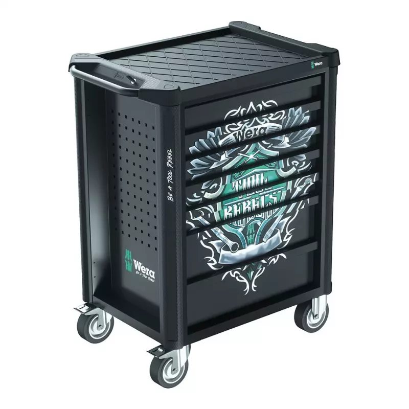 Wera 9700 Tool Rebel Workshop Trolley 1, 7 szuflad, blat ze stali nierdzewnej, zielony/czarny