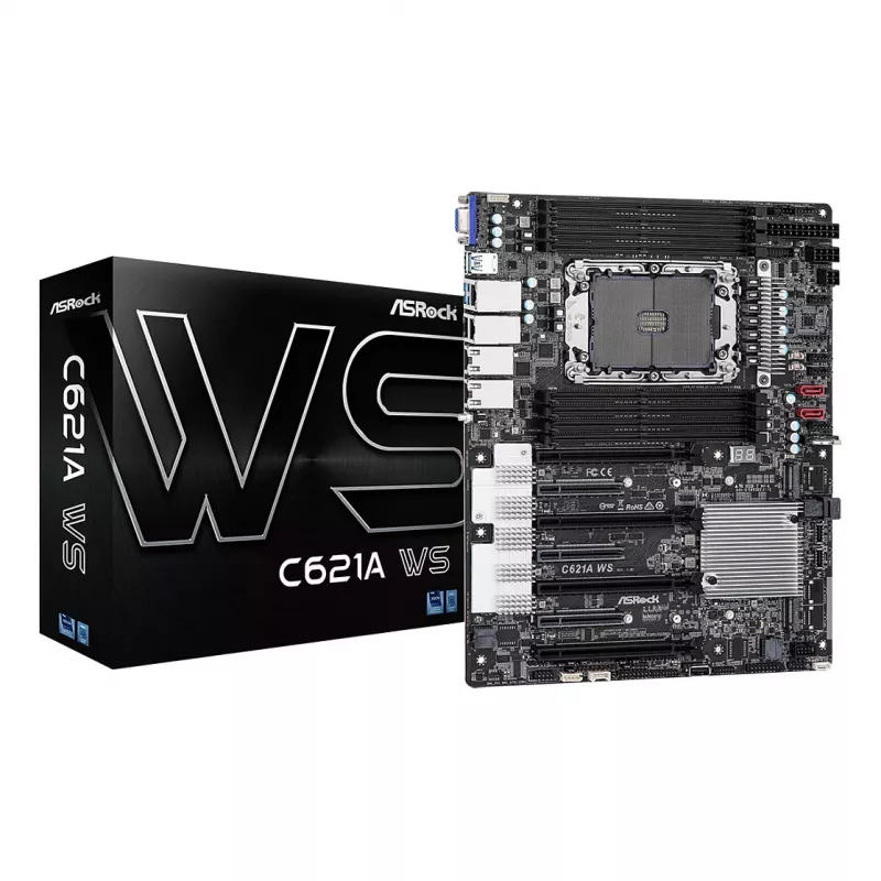 ASRock C621A WS Płyta Główna - Chipset Intel C621A - Socket LGA4189 - Format CEB - 8x DDR4 DIMM - 2x 10GbE LAN - IPMI