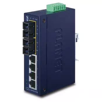 PLANET ISW-621TS15 Przemysłowy niezarządzalny przełącznik L2 Fast Ethernet z 4x 10/100 + 2x 100Base-FX SC Multi-mode, DIN-Rail/Montaż naścienny, -40 do 75°C