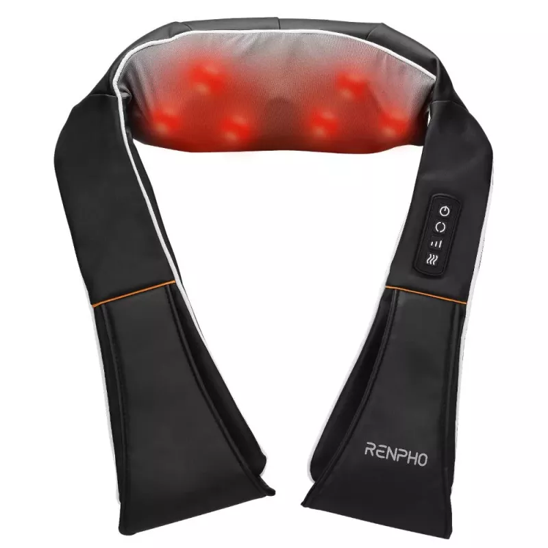 RENPHO U-Neck 1 Shiatsu Masażer na Szyję i Ramiona z Ciepłem, 8 Dwukierunkowych Obrotowych Głowic, 3 Poziomy Prędkości, Czarny