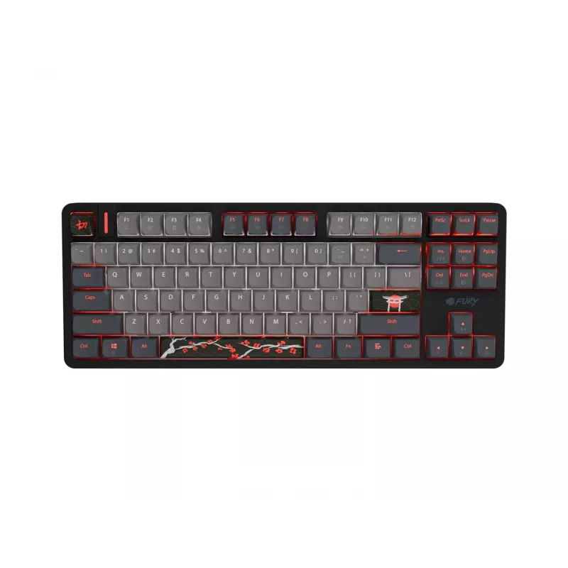 Klawiatura gamingowa Fury Kanabo K6, układ US, podświetlenie RGB, magnetyczna podpórka pod nadgarstki, czarno-szara