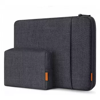 Pokrowiec na laptopa Inateck 16 cali z kieszenią na akcesoria, czarno-szary, wodoodporny poliester, zamek YKK, amortyzacja wstrząsów, odporny na zarysowania, smukła i lekka konstrukcja, kompatybilny z MacBook Pro 16 inch 2021-2023, Dell XPS 15, Surface Laptop
