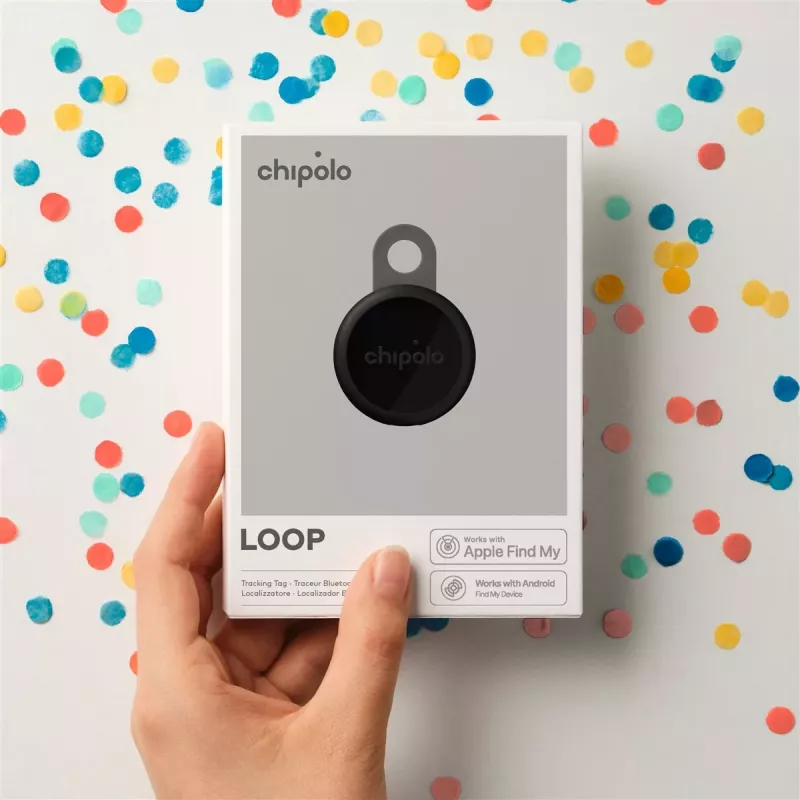 Chipolo LOOP – Ładowalny lokalizator Bluetooth z silikonową pętlą dla iOS i Android, zestaw 4 szt. (Charcoal, Chalk, Navy, Coral)