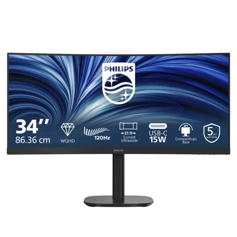 Philips 34B2N3500C 34-calowy zakrzywiony monitor VA LCD UWQHD 3440x1440 120Hz 1500R DisplayHDR 400 USB-C 65W