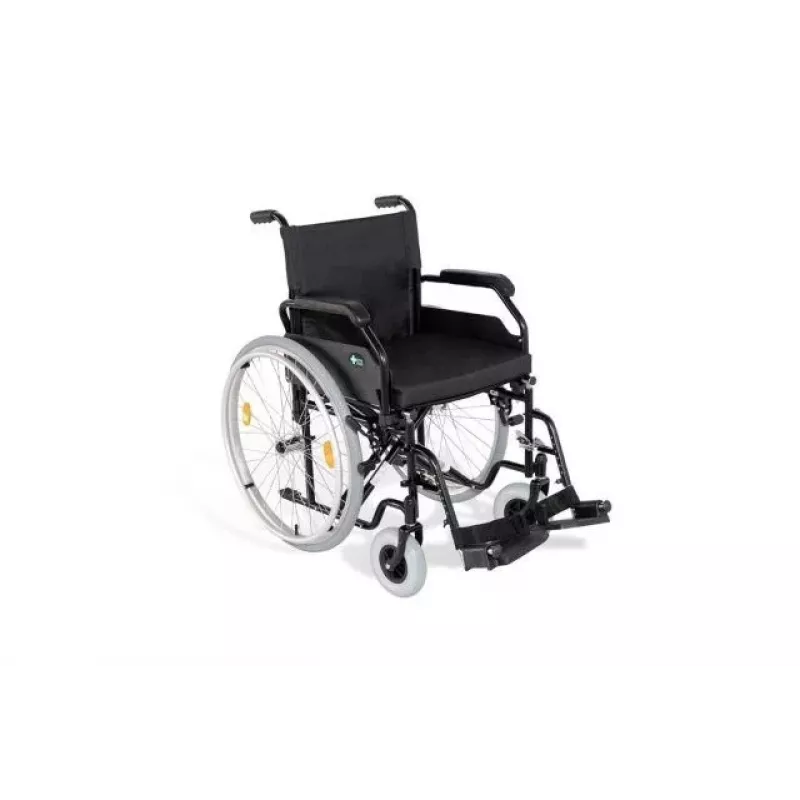 REHA FUND Wózek inwalidzki stalowy RF-1/45/PN/CZA-624/PU - Wózek ręczny, szerokość siedziska 45 cm, udźwig 120 kg, czarny