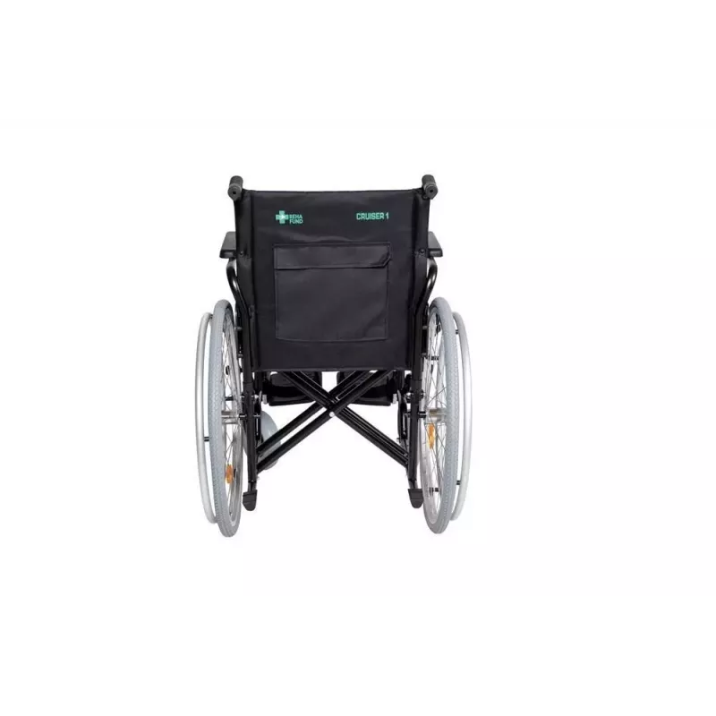 REHA FUND Wózek inwalidzki stalowy RF-1/45/PN/CZA-624/PU - Wózek ręczny, szerokość siedziska 45 cm, udźwig 120 kg, czarny