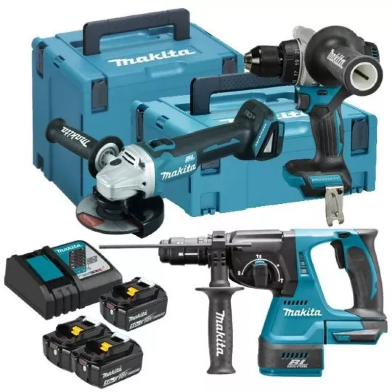 Makita 18V LXT Combo Kit DLX3202TJ (3x5.0Ah, 2x Makpac Cases) - DHP482, DGA506, DHR243