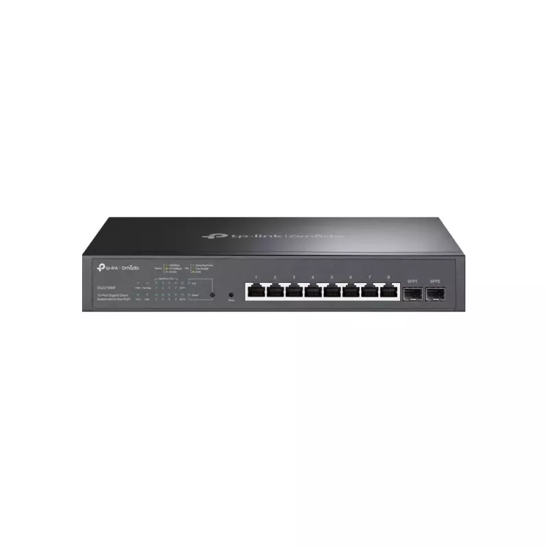 TP-LINK TL-SG2210MP Smart Managed Layer 2+ Switch, 8-Port Gigabit PoE+ z 2 slotami SFP, budżet PoE 150W, montaż w szafie