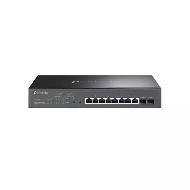 TP-LINK TL-SG2210MP Smart Managed Layer 2+ Switch, 8-Port Gigabit PoE+ z 2 slotami SFP, budżet PoE 150W, montaż w szafie