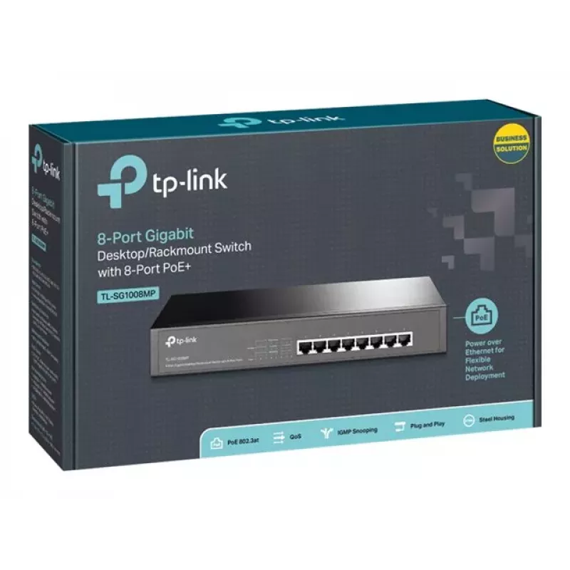 TP-Link TL-SG1008MP Niezarządzalny przełącznik Gigabit Ethernet PoE+ (8 portów, budżet 126 W, czarny)