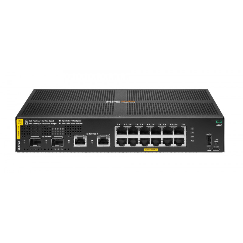 HPE Aruba 6100 12G Class 4 PoE 2G/2SFP+ 139W Switch