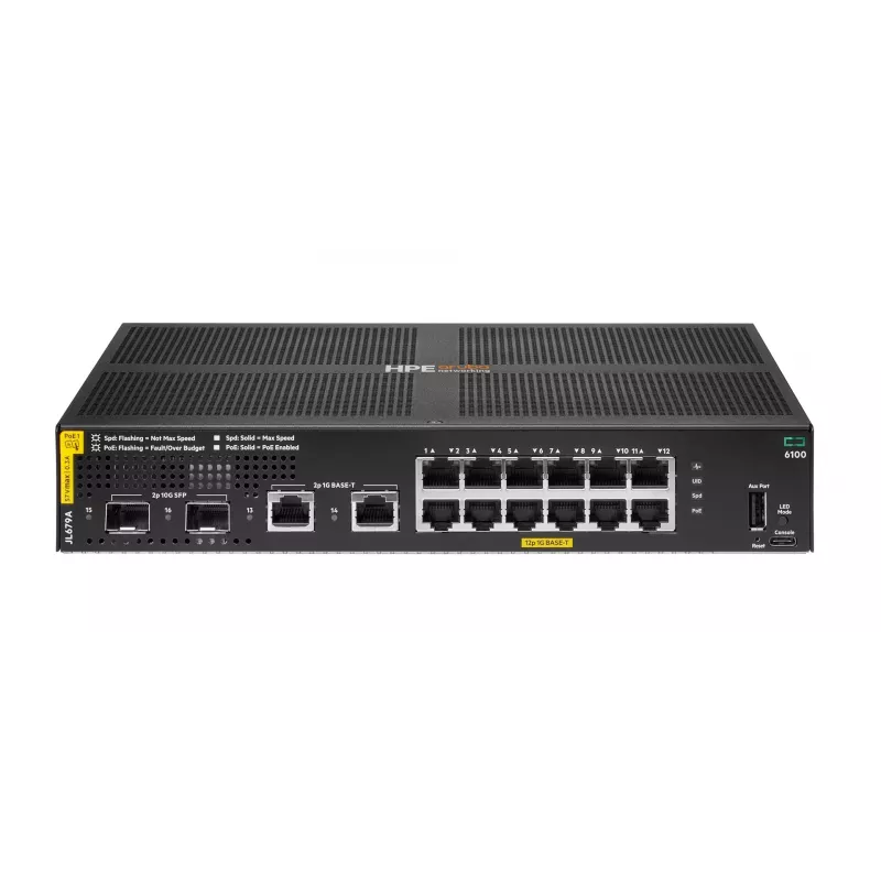HPE Aruba 6100 12G Class 4 PoE 2G/2SFP+ 139W Switch