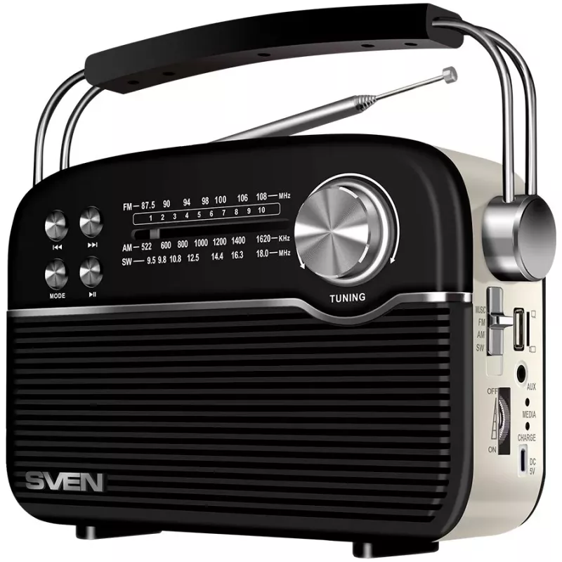 Głośnik SVEN SRP-500, Czarny (3W, Bluetooth, FM/AM/SW, USB, microSD, AUX, Bateria)
