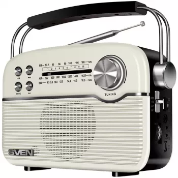 SVEN SRP-500 Przenośny głośnik Bluetooth, biały (3W, radio FM/AM/SW, USB, microSD, AUX, bateria)