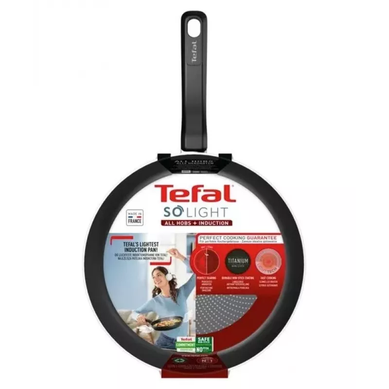 Patelnia Tefal So Light 22 cm Indukcyjna Tytanowa Nieprzywierająca Czarna