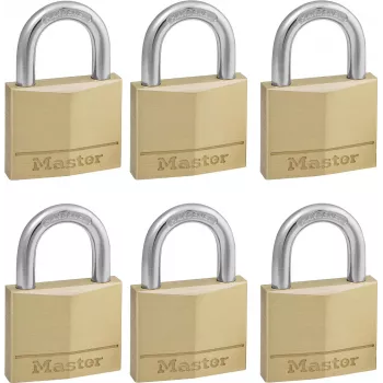 Master Lock 140EURSIX Zestaw 6 kłódek z tym samym kluczem, korpus mosiężny 22mm