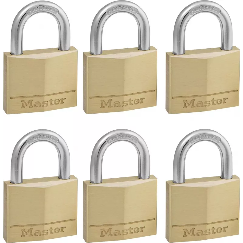 Master Lock 140EURSIX Zestaw 6 kłódek z tym samym kluczem, korpus mosiężny 22mm