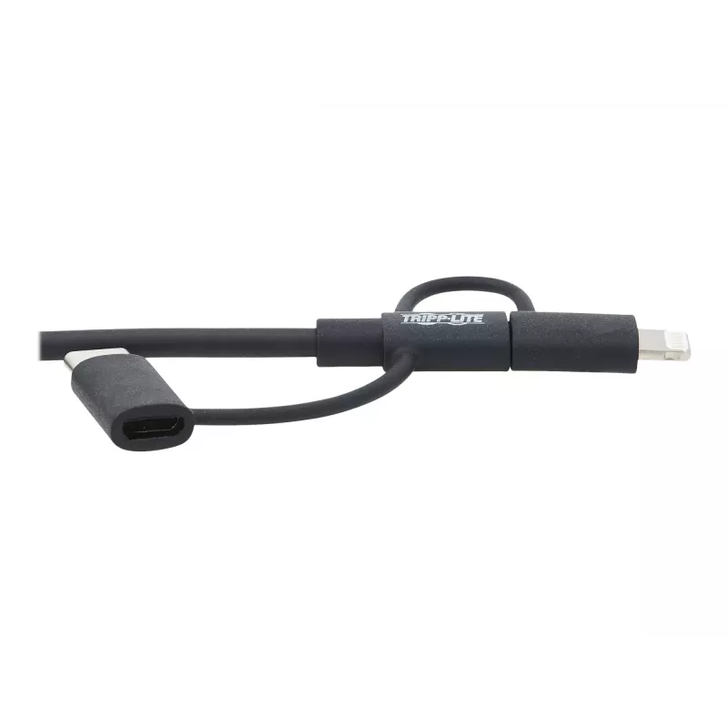 Eaton Tripp Lite Series Universal USB-A do Lightning, USB Micro-B i USB-C Sync/Charge Kabel (M/3xM), certyfikowany MFi, czarny, 1,8 m (6 ft)