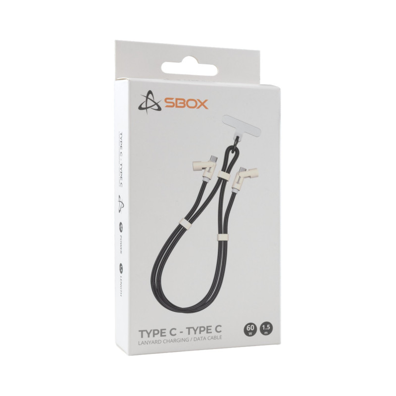 SBOX LANYARD BLACK USB-C do USB-C Kabel 1,5m Czarny