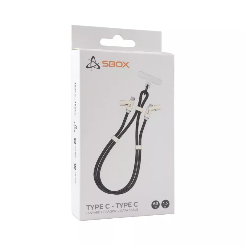 SBOX LANYARD BLACK USB-C do USB-C Kabel 1,5m Czarny