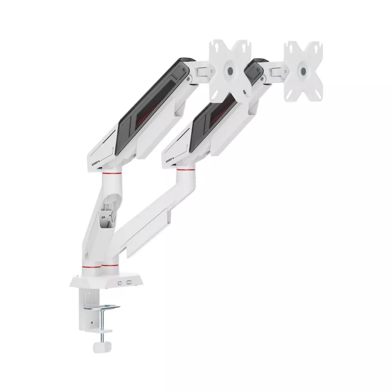 White Shark KHUFU-II GMS-3211 Podwójny uchwyt monitorowy na biurko - sprężyna gazowa, 17 inch-32 inch, 9 kg na ramię, czarny