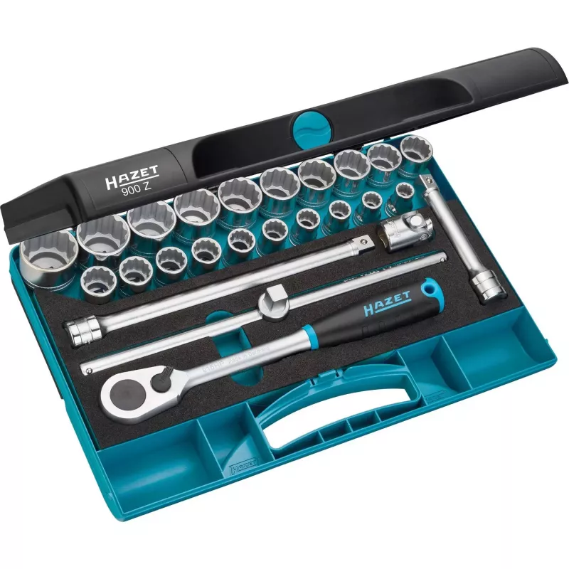 HAZET 900Z Socket Set - 1/2 Inch Drive - 25 Piece - Metric/Imperial - Chrome Vanadium Steel