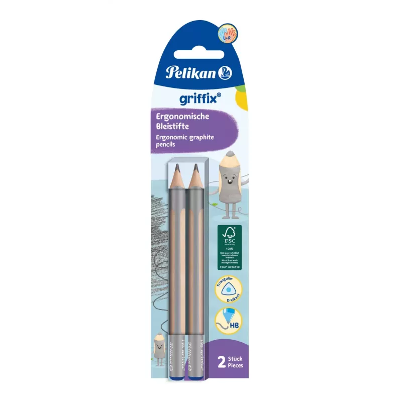 Ołówek grafitowy Pelikan Griffix HB, trójkątny, beżowo-szary, 3,5 mm, 2 sztuki