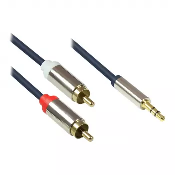 Good Connections Przewód Audio 3.5mm Jack na 2x RCA Wtyk, Pełna Metalowa Obudowa, Ciemnoniebieski, 1.5m