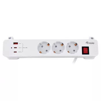 Equip Power Strip CEE 7/7 90° do 3x Schuko / 2x USB-C + USB-A, Biały, 1.5m