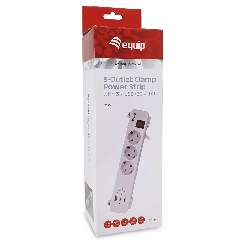 Equip Power Strip CEE 7/7 90° do 3x Schuko / 2x USB-C + USB-A, Biały, 1.5m