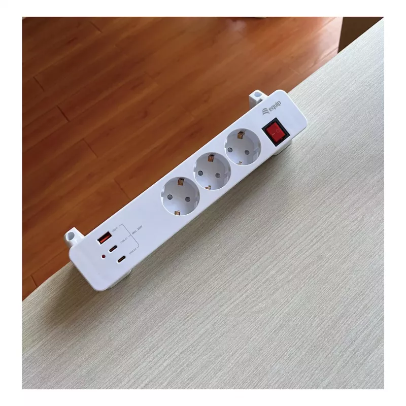 Equip Power Strip CEE 7/7 90° do 3x Schuko / 2x USB-C + USB-A, Biały, 1.5m