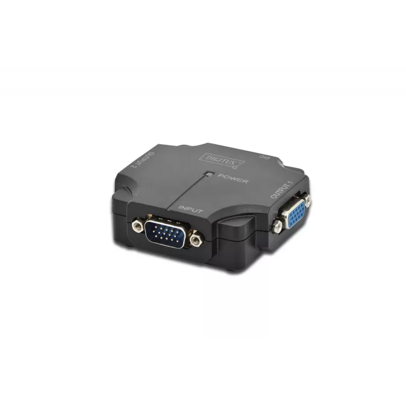 DIGITUS DS-41120-1 Rozdzielacz VGA 2-portowy, obudowa plastikowa, 350 MHz, HDSUB 15/M na 2x HDSUB 15/F, 1080p